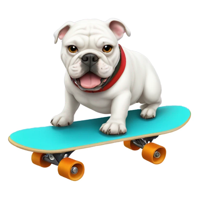 White bulldog riding a skate board sticker