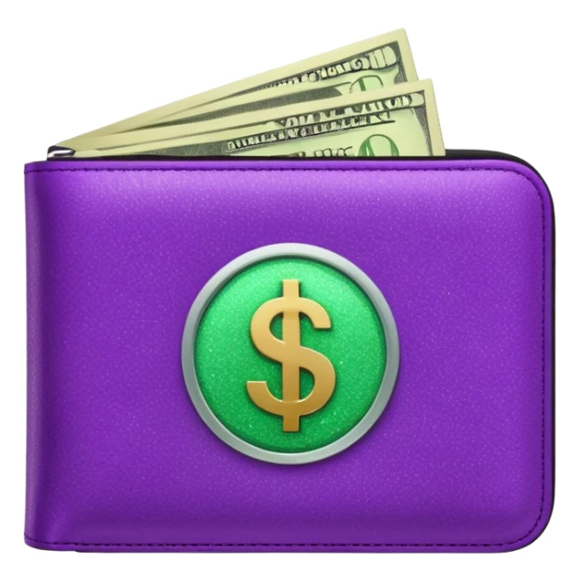 glitter purple wallet $ green symbol sticker
