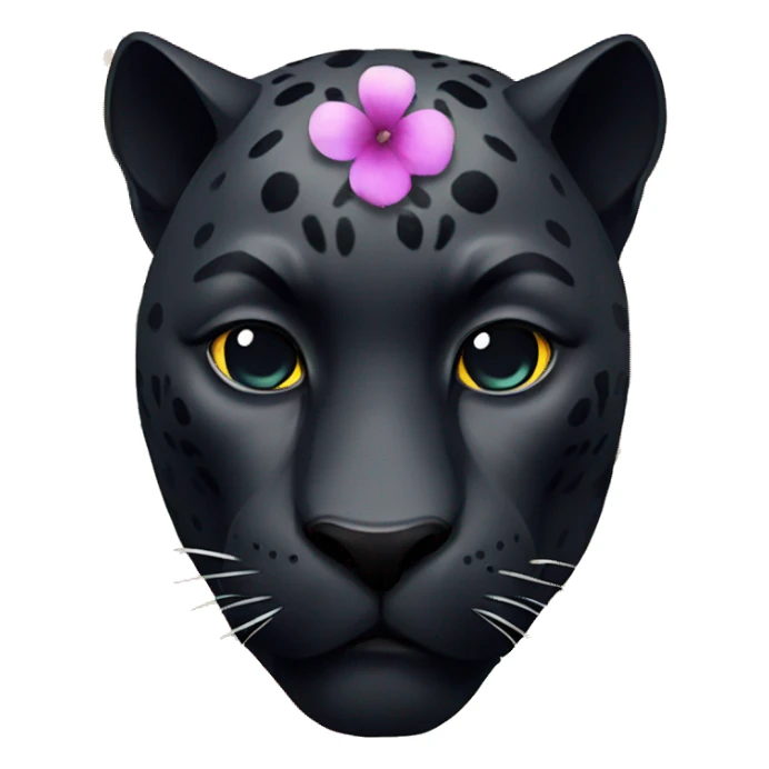 A black panther's head, a brightly colored flower sticker