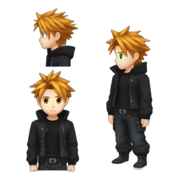 Cloud strife ginger hair. Black clothes full body  sticker