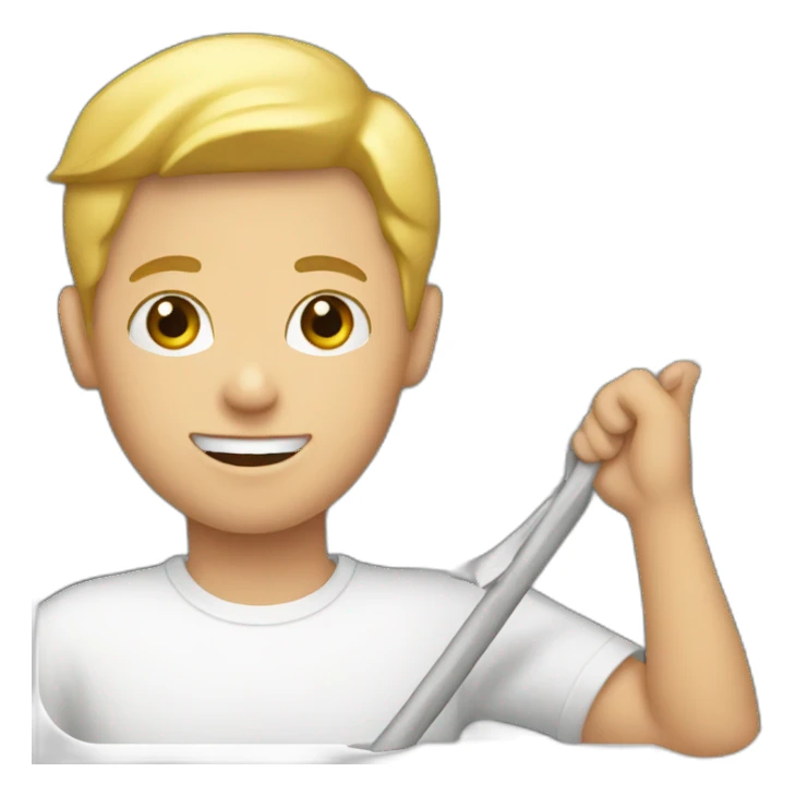 white kid holding a rake sticker