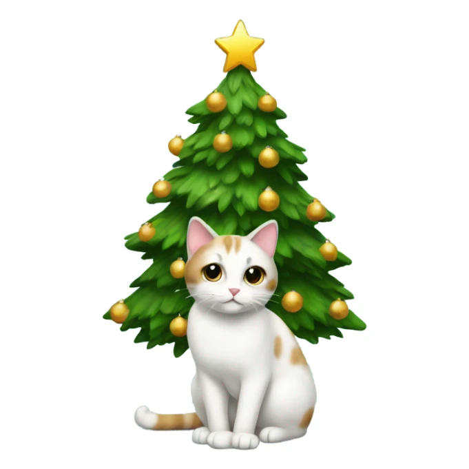 Christmas tree with white cat with brown spots underneath  sticker