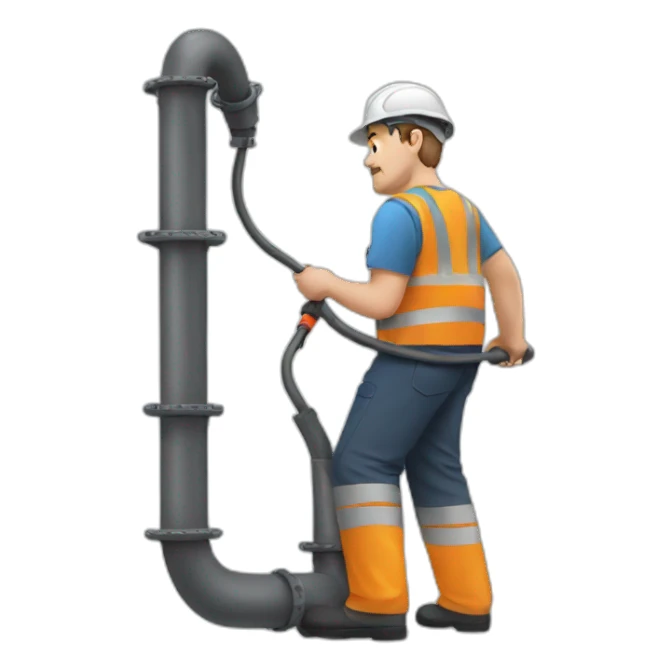 man working with big pipe and cables from the side sticker