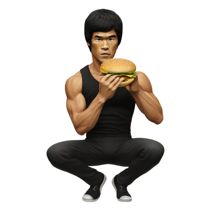 bruce lee eating hamburger sticker