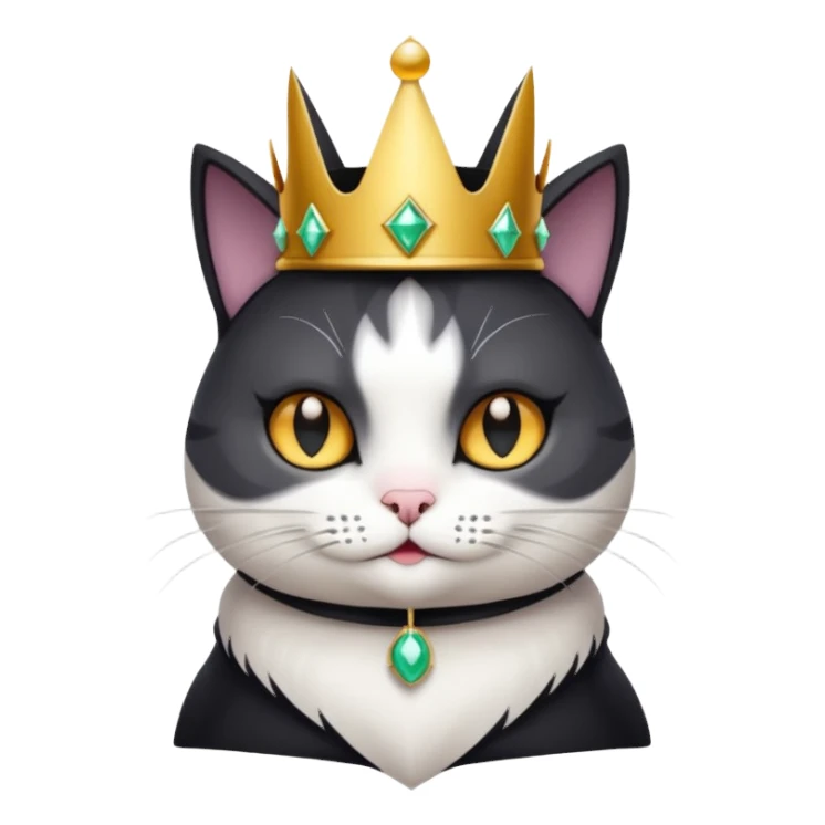 Black and white witch Cat wearing crown sticker