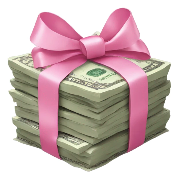 money stack wrapped with pink bow sticker