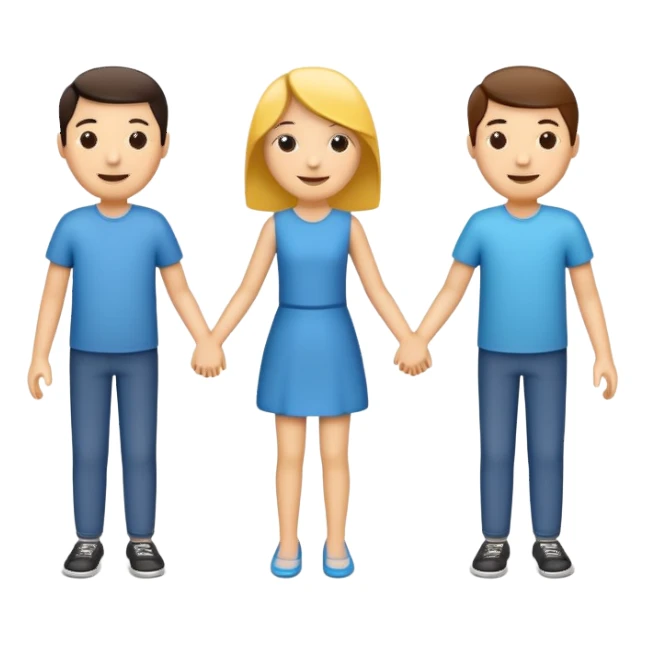 three stick figures holding hands, cheerful sticker
