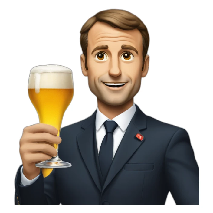 Macron sur un chien avec une pinte de bière à la main sticker