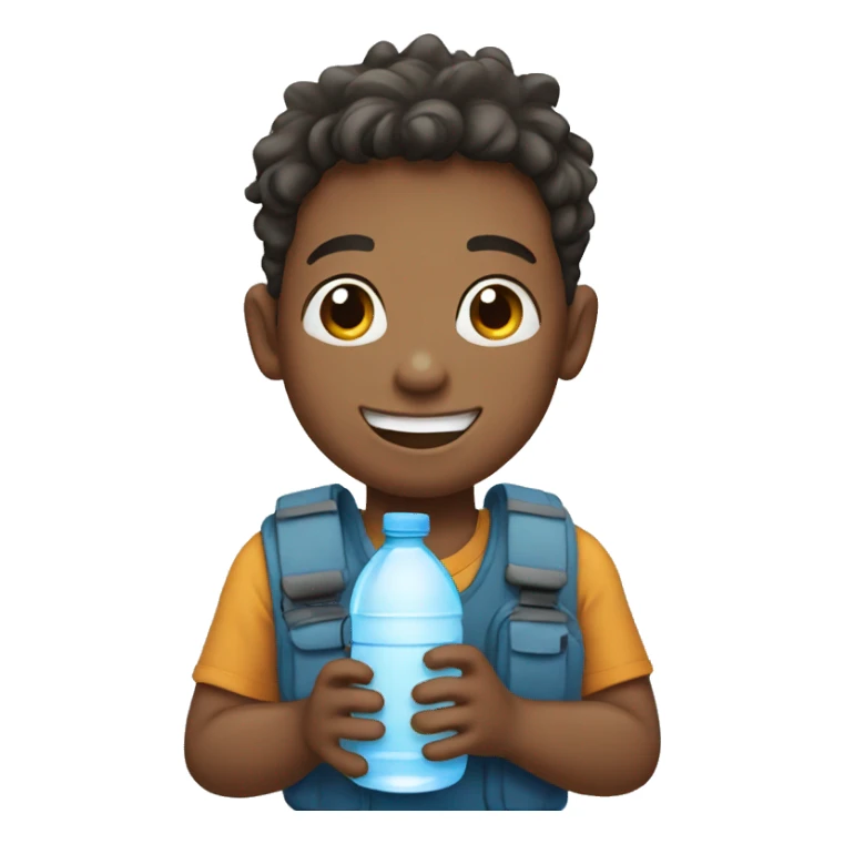 smiling boy holding water bottle sticker