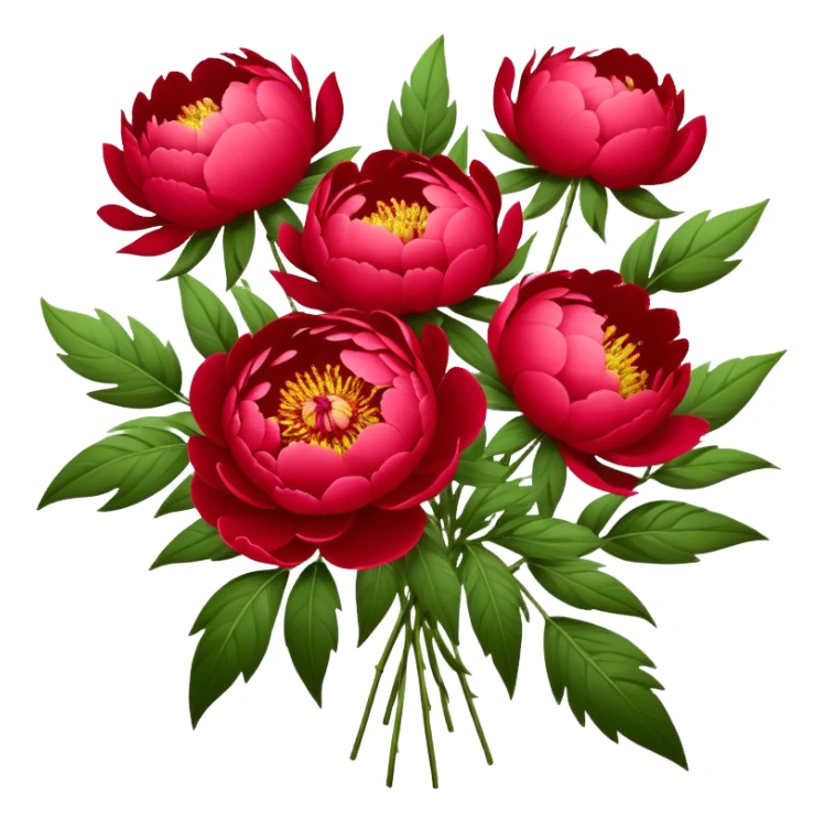 big bouquet Red Peony, luxuriant, stem, leaf sticker