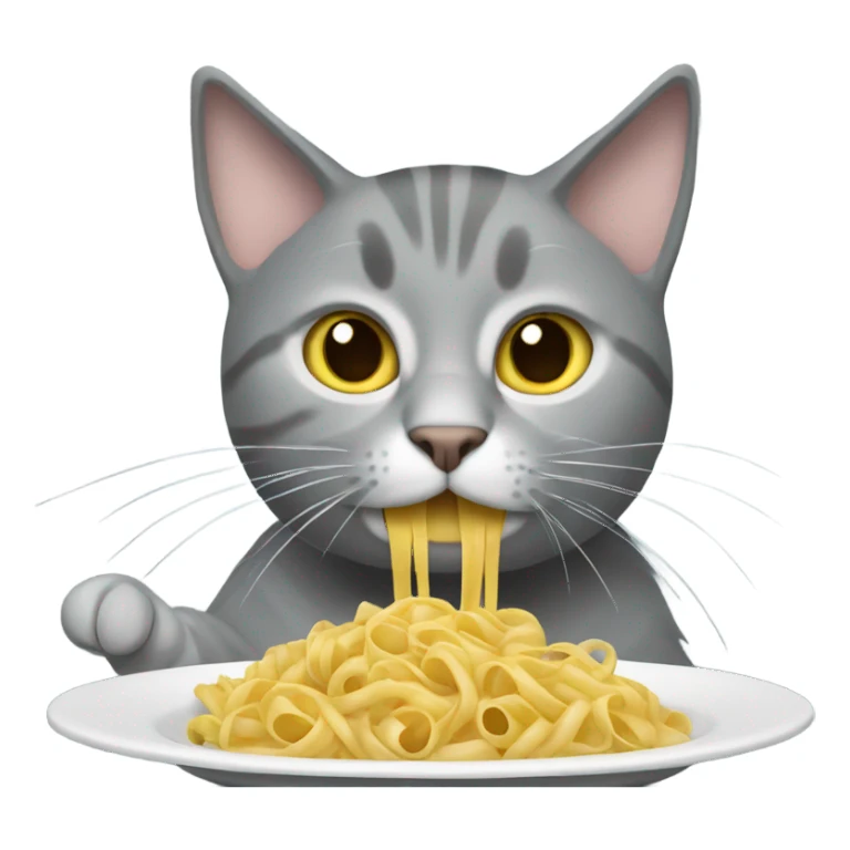 gray Cat eating pasta sticker