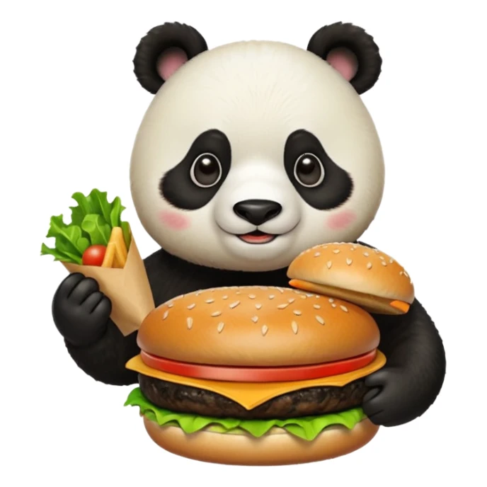 panda holding single burger sticker