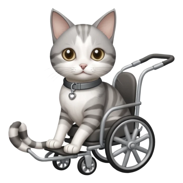 disabled grey and white small cat using cat wheelchair sticker
