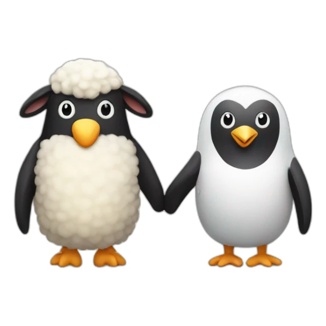 sheep and penguin holding hands  sticker