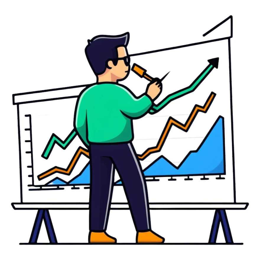 forex trader looking at rising chart sticker