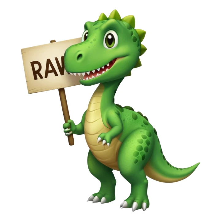 Dinosaur with sign that says rawr sticker