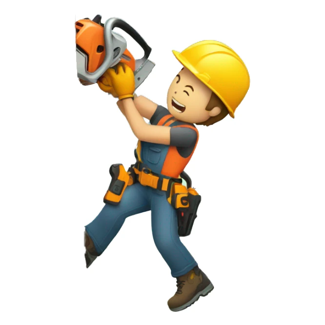 Man using a chainsaw to cut down a very tall tree sticker