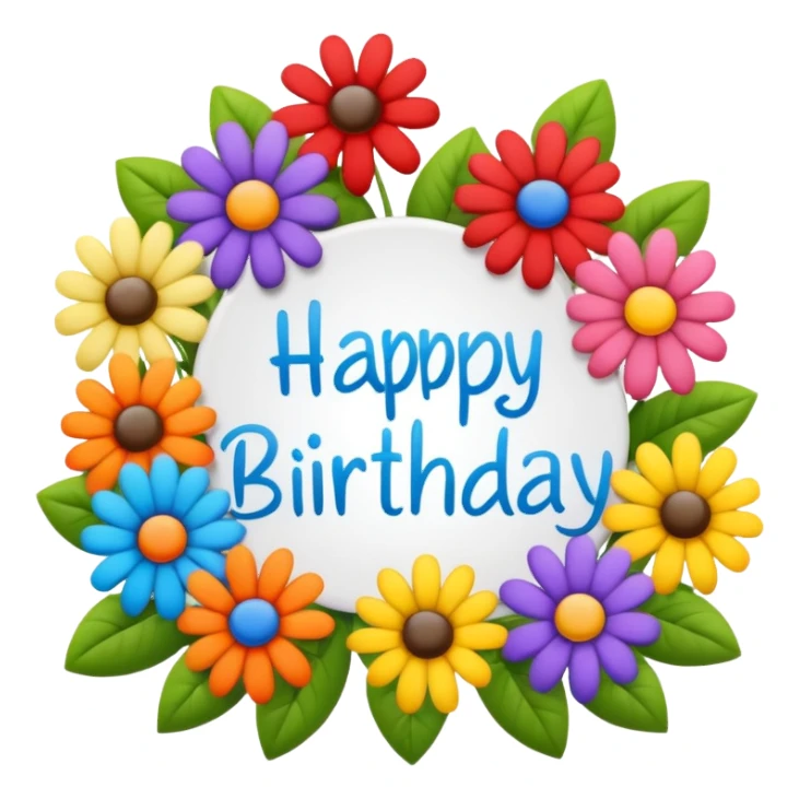 Multicolored flowers with happy birthday sign sticker