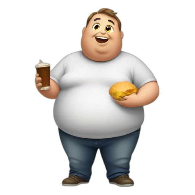 fat guy with big belly eating sticker