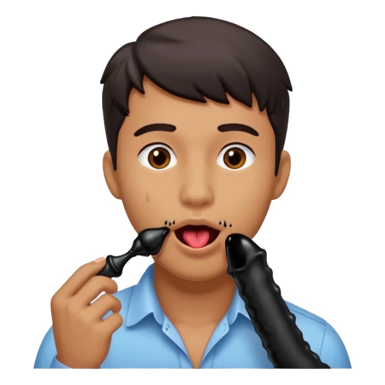 Handsome man licking a black dripping dildo with a coconut behind him   sticker