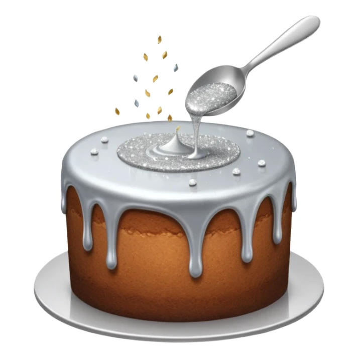 silver glitter being poured onto a cake with spoon  sticker