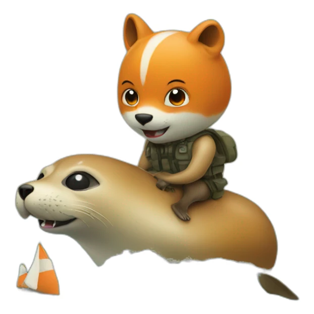 A seal rides on a fox sticker