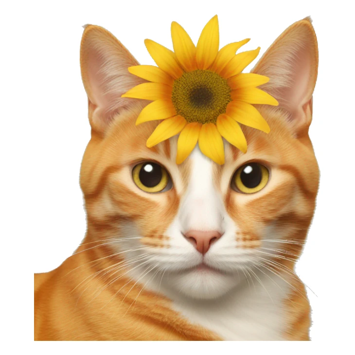 Orange cat, with sunflower on head  sticker