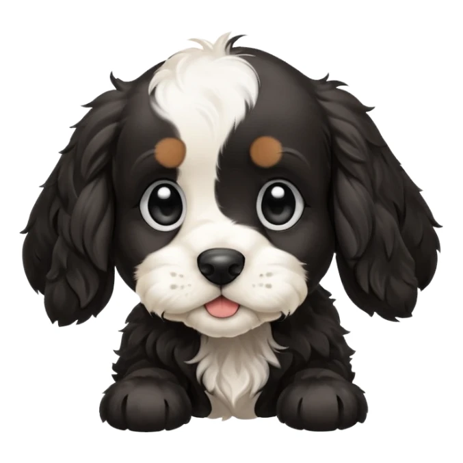 black and white Russian Cocker Spaniel puppy with a playful expression sticker