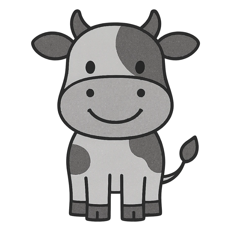 smiling cow, 2d flat monotone icon style, minimal details, minimal color, simple shapes sticker