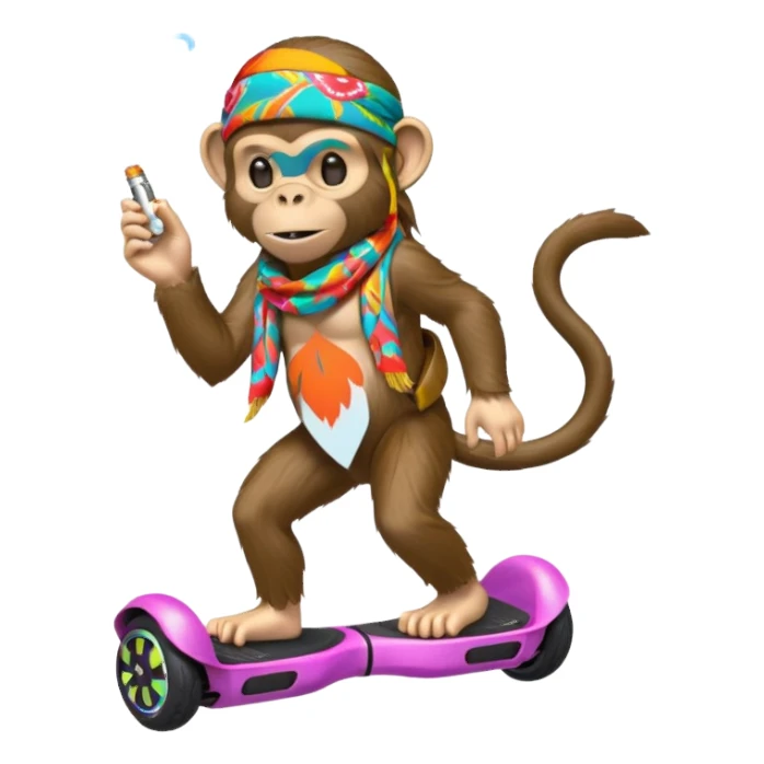 Hippie monkey smoking a cigarette on a hoverboard  sticker