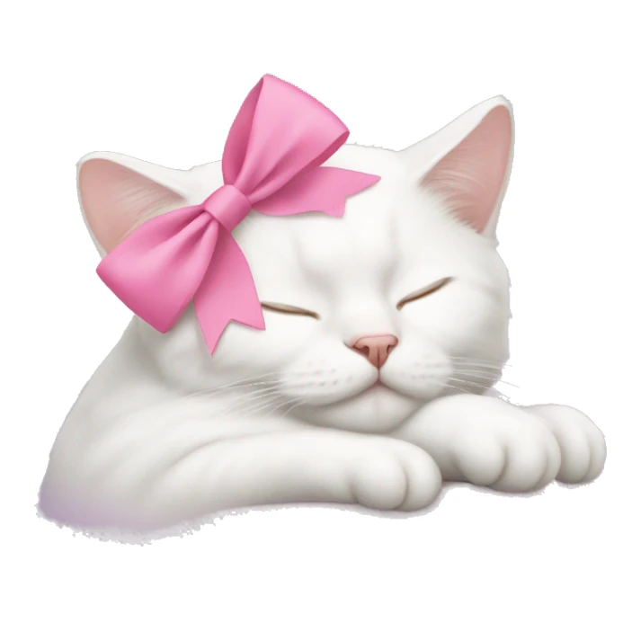 White cat sleeping with pink bow on head sticker