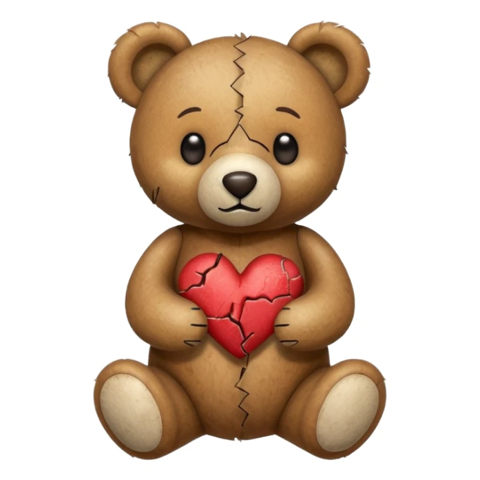 broken toy bear with a stitched heart sticker