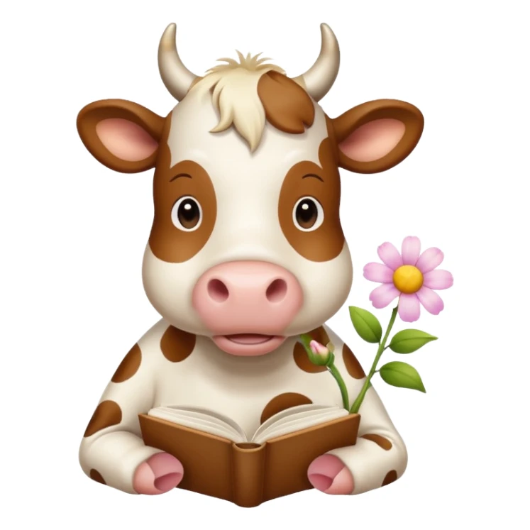 Beige Cow + books + flower  sticker