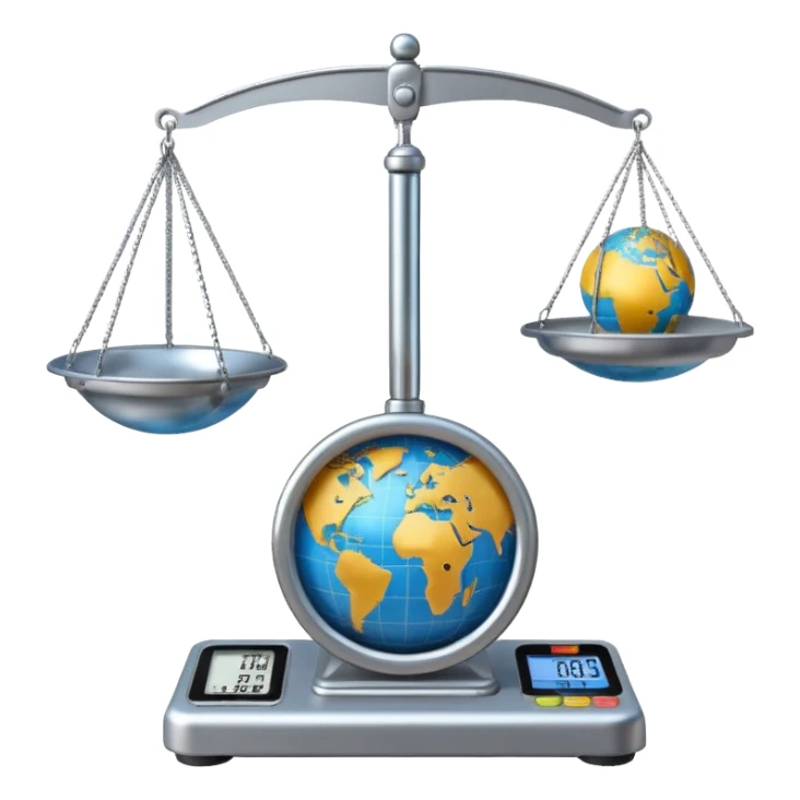 A globe on a weighing scale sticker
