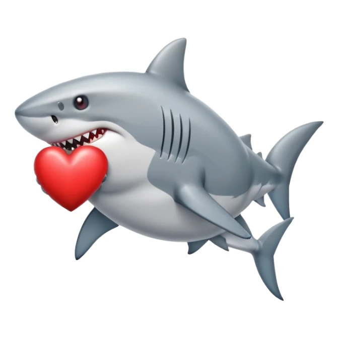shark holding a heart sticker