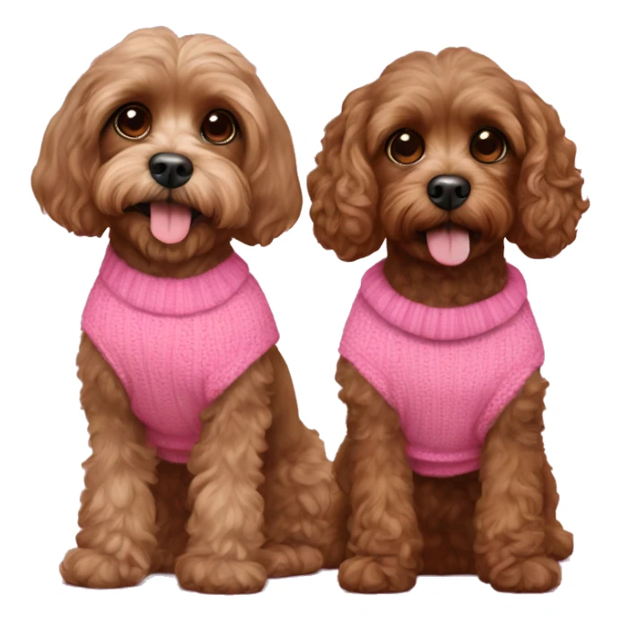 All brown Cavapoo with Hispanic both of them wearing pink sweaters sticker