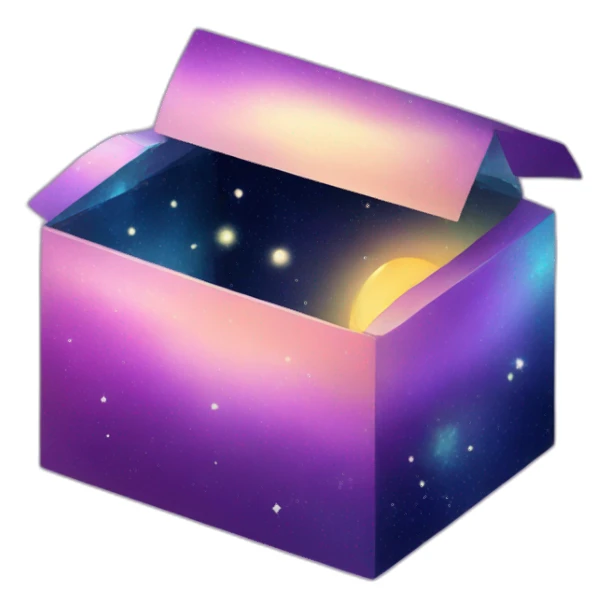 an open box with galaxy gradient and space design sticker