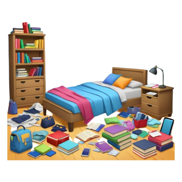 a messy bedroom from a front view sticker