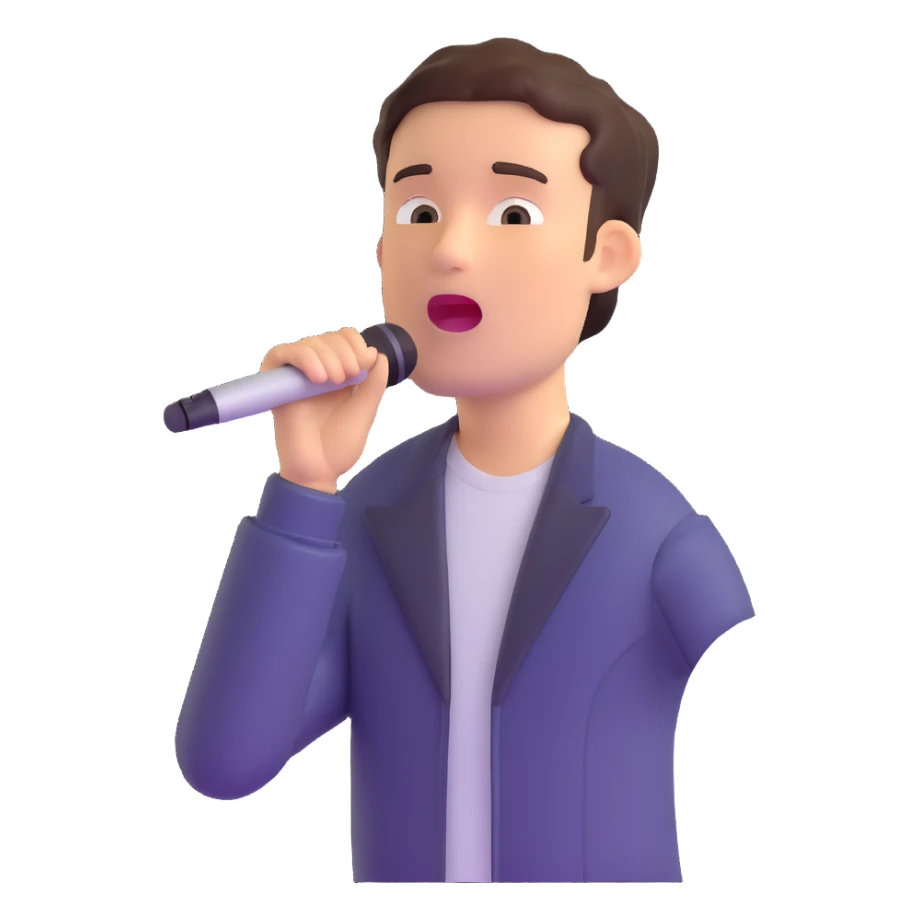 man aged about 30 singing sticker