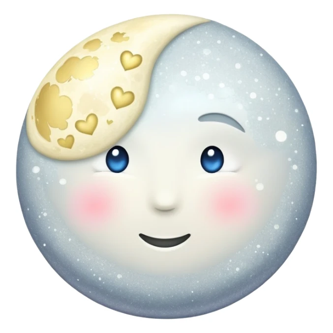 Moon with glitter and white heart sticker