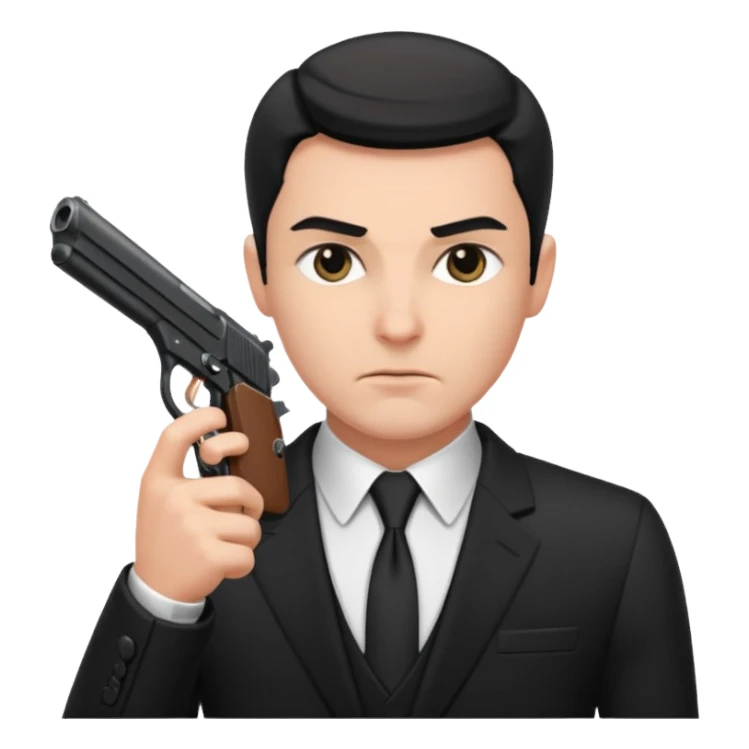 secret agent black suit, gun sticker