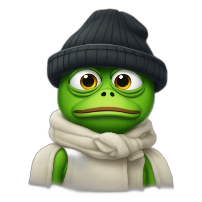 sad pepe the frog in black winter hat sticker