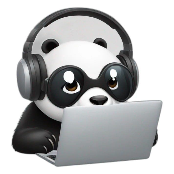 panda in headphones at the computer sticker