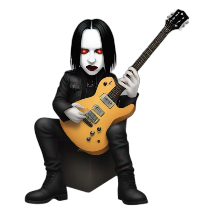Marilyn manson playing guitar with cross sticker