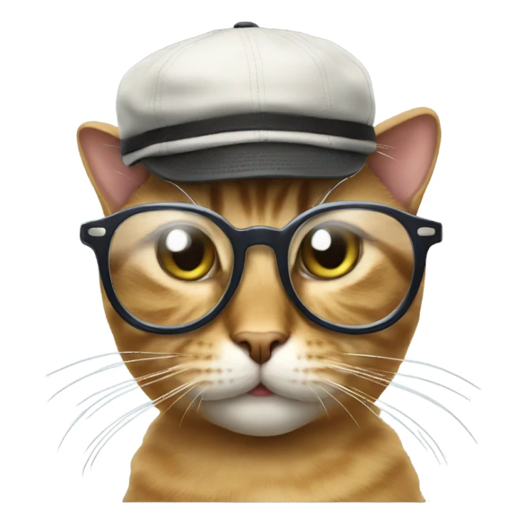 Cat wearing cool glasses and a cap sticker