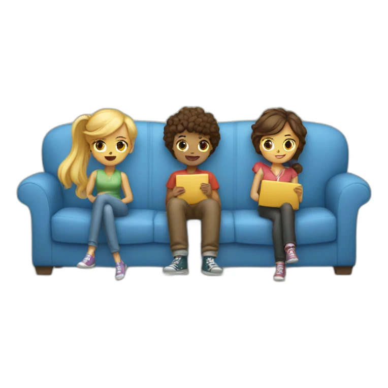 Three gils and one boy sitting on a sofa sticker