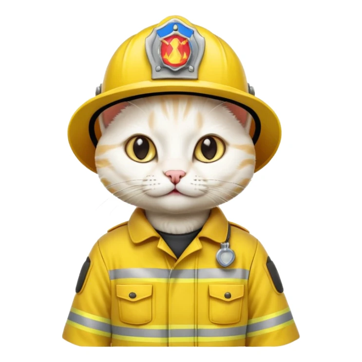 Fireman white Cat, yellow cloth sticker