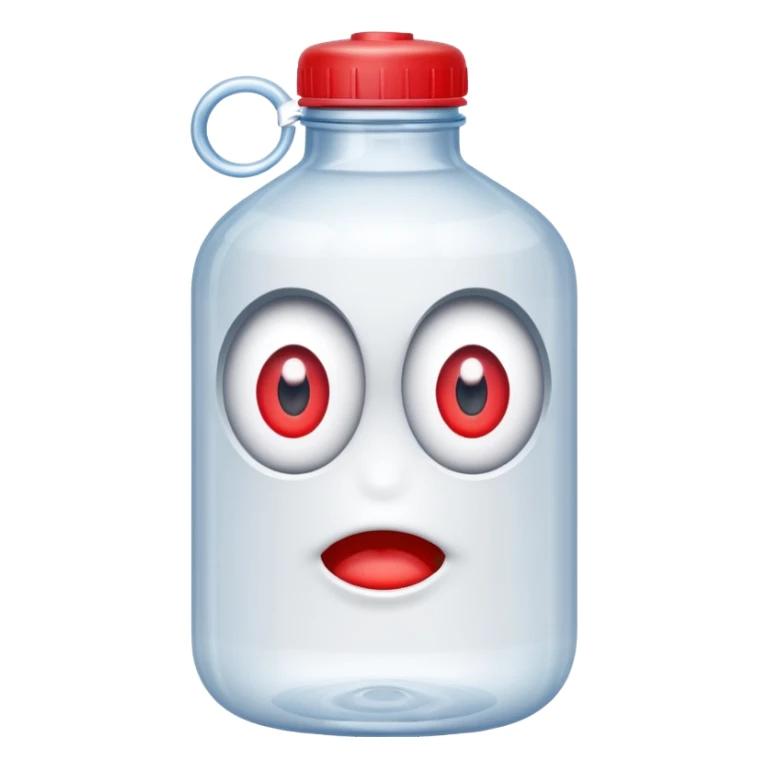 A water bottle with red eyes sticker