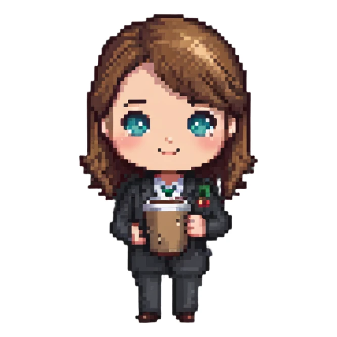 chibi office manager with coffee mug sticker