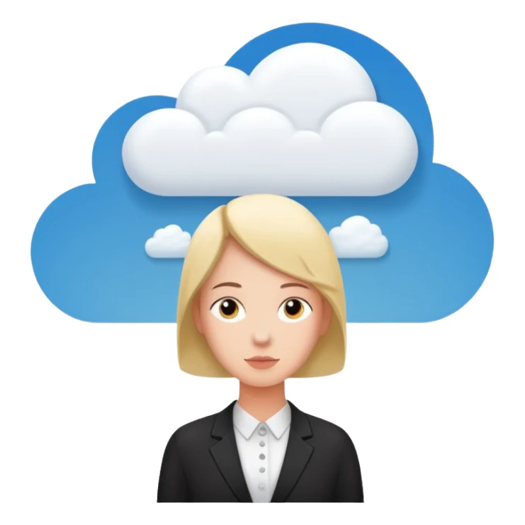 A thinking person with a thought cloud showing a modern hotel reception sticker